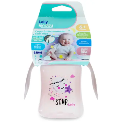 Copo Antivazamento Lolly Star 250Ml Rosa