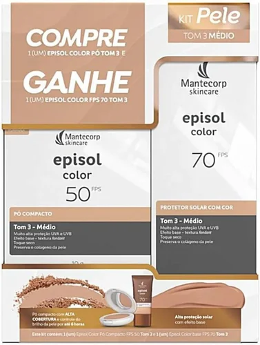 Kit Episol Color Fps70 Tom 3 + Pó Compacto Fps50 Tom 3