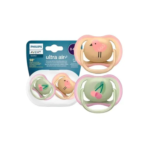 Kit Chupeta Philips Avent Ultra Air 0 A 6 Meses Frutinha/Passarinho 2 Unidades
