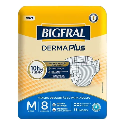 Fralda Bigfral Derma Plus M Ad 8Un