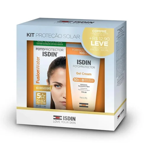 Kit Protetor Solar Sem Cor Fps60 Isdin Fusion + Gel Creme Fps50 100Ml