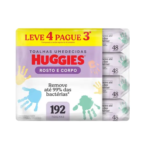 Toalha Umedecida Huggies Rosto e Corpo 192 Unidades